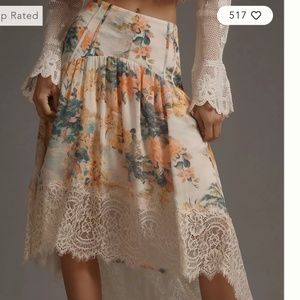 BY ANTHROPOLOGIE ASYMMETRICAL LACE A-LINE SKIRT